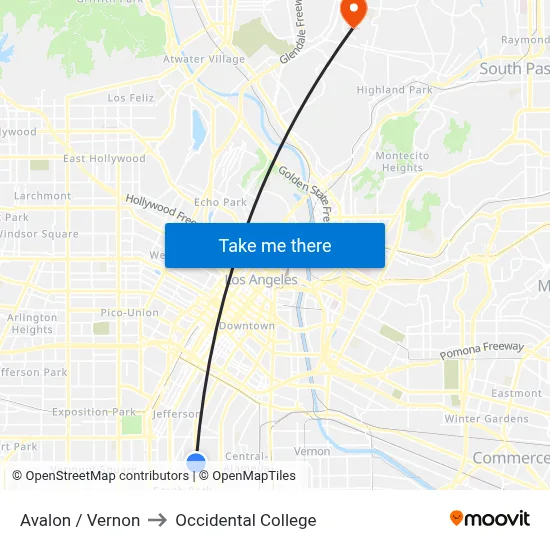 Avalon / Vernon to Occidental College map
