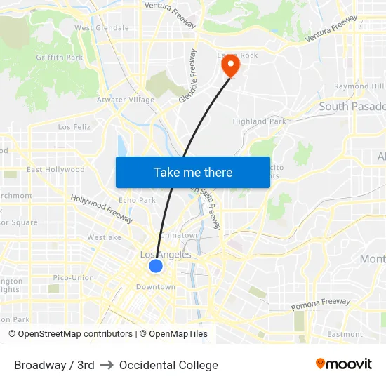 Broadway / 3rd to Occidental College map
