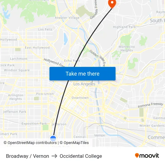 Broadway / Vernon to Occidental College map