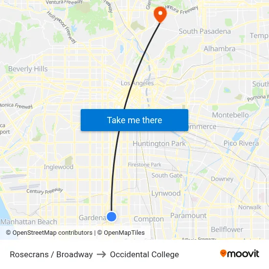 Rosecrans / Broadway to Occidental College map