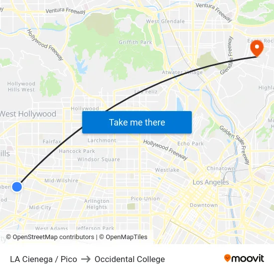 LA Cienega / Pico to Occidental College map
