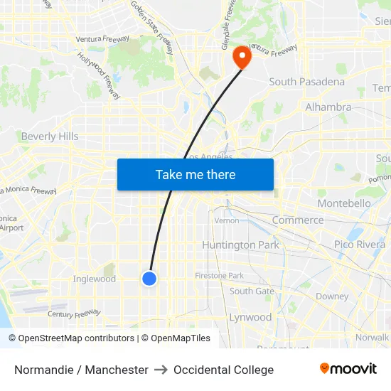 Normandie / Manchester to Occidental College map