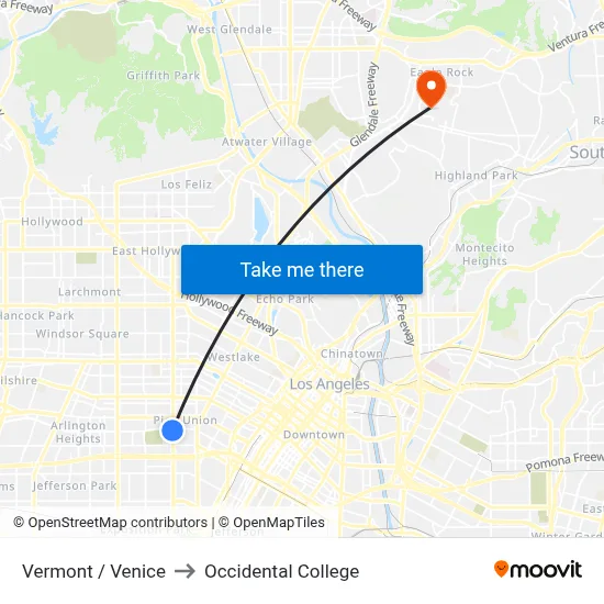 Vermont / Venice to Occidental College map