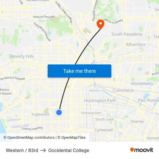 Western / 83rd to Occidental College map