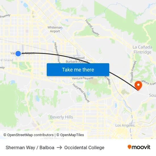 Sherman Way / Balboa to Occidental College map