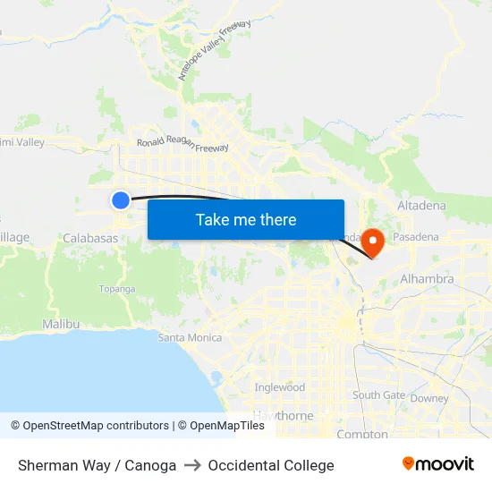 Sherman Way / Canoga to Occidental College map