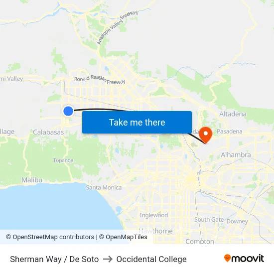 Sherman Way / De Soto to Occidental College map
