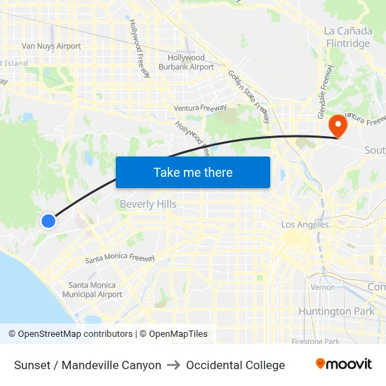 Sunset / Mandeville Canyon to Occidental College map