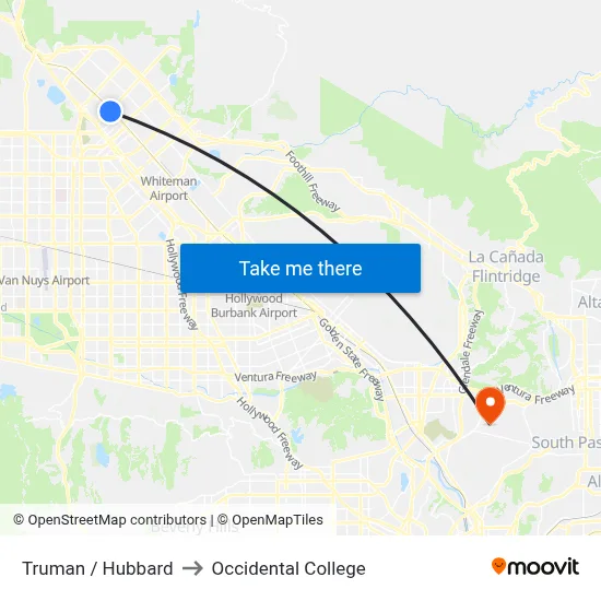 Truman / Hubbard to Occidental College map