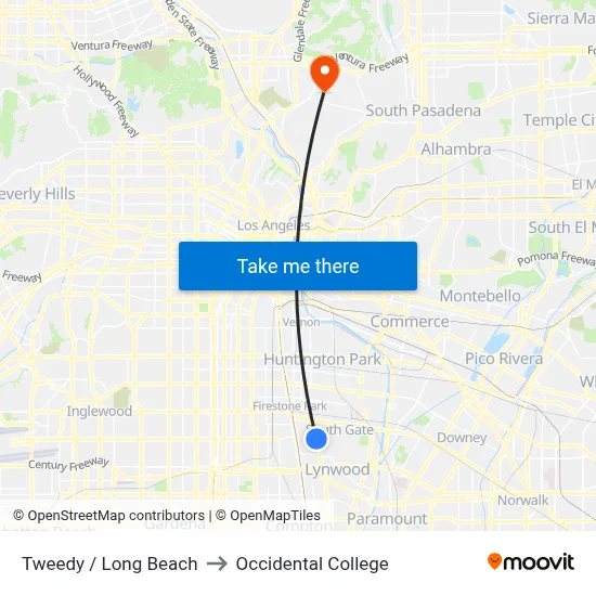 Tweedy / Long Beach to Occidental College map