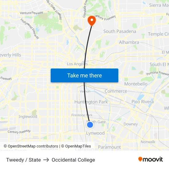 Tweedy / State to Occidental College map