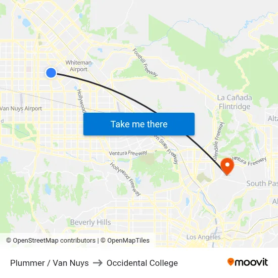 Plummer / Van Nuys to Occidental College map