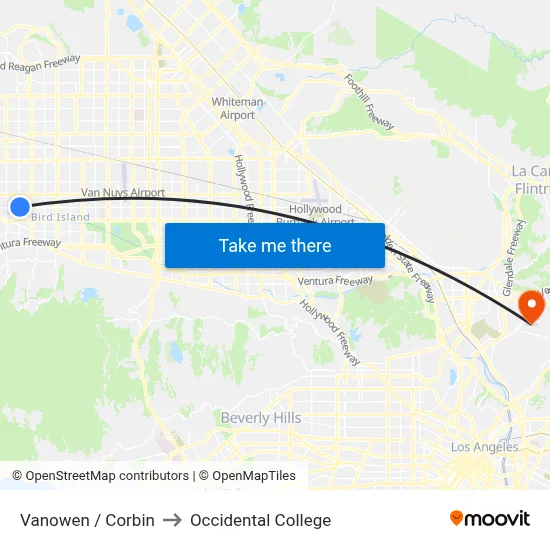 Vanowen / Corbin to Occidental College map