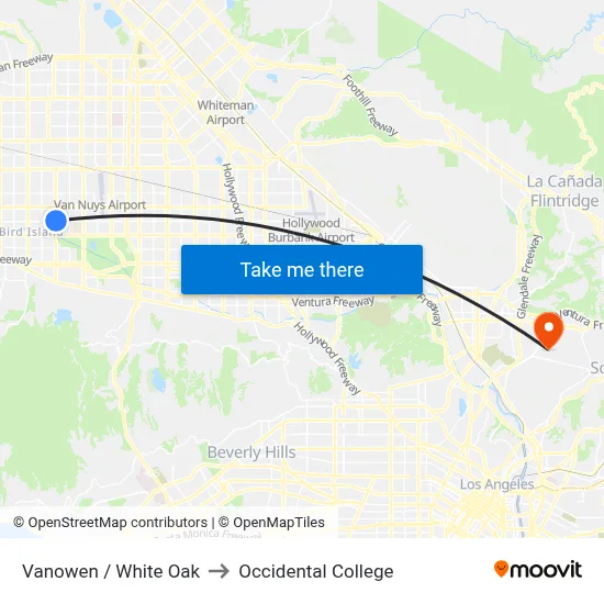 Vanowen / White Oak to Occidental College map