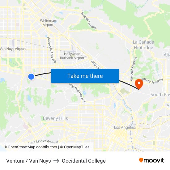 Ventura / Van Nuys to Occidental College map