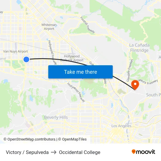Victory / Sepulveda to Occidental College map