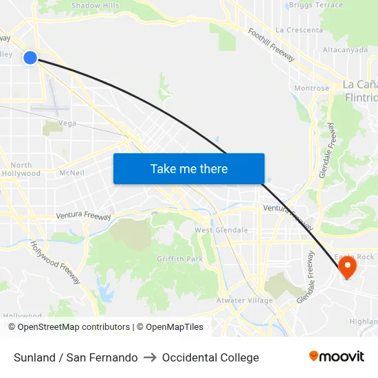 Sunland / San Fernando to Occidental College map