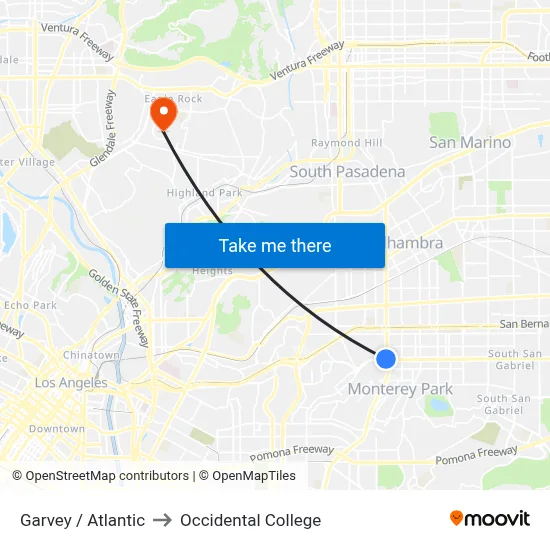 Garvey / Atlantic to Occidental College map