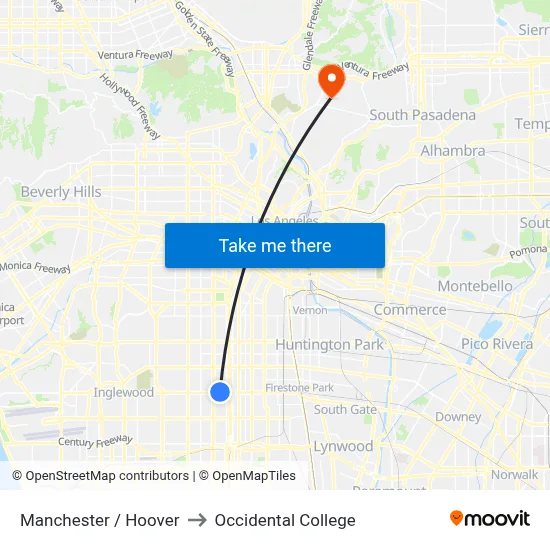 Manchester / Hoover to Occidental College map