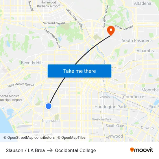 Slauson / LA Brea to Occidental College map