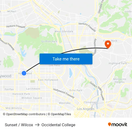 Sunset / Wilcox to Occidental College map