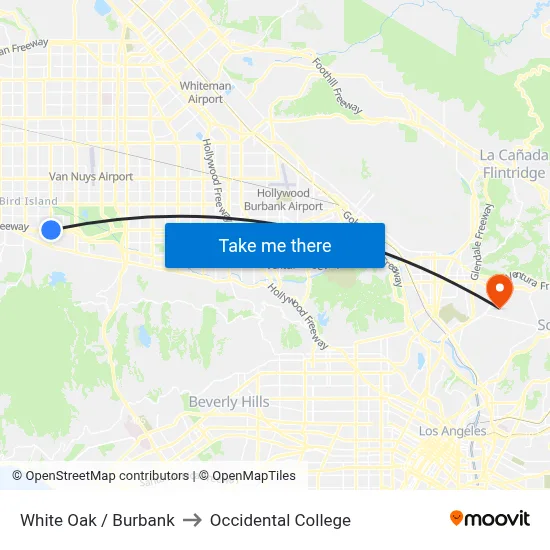 White Oak / Burbank to Occidental College map