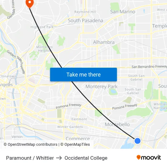 Paramount / Whittier to Occidental College map