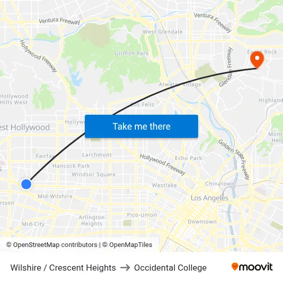 Wilshire / Crescent Heights to Occidental College map