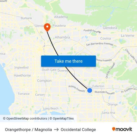 Orangethorpe / Magnolia to Occidental College map