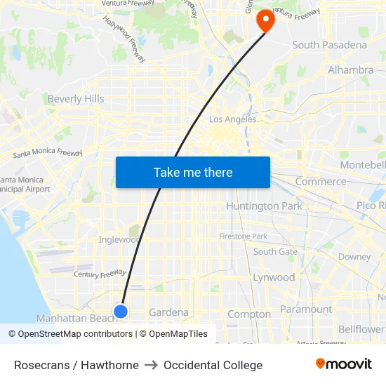 Rosecrans / Hawthorne to Occidental College map