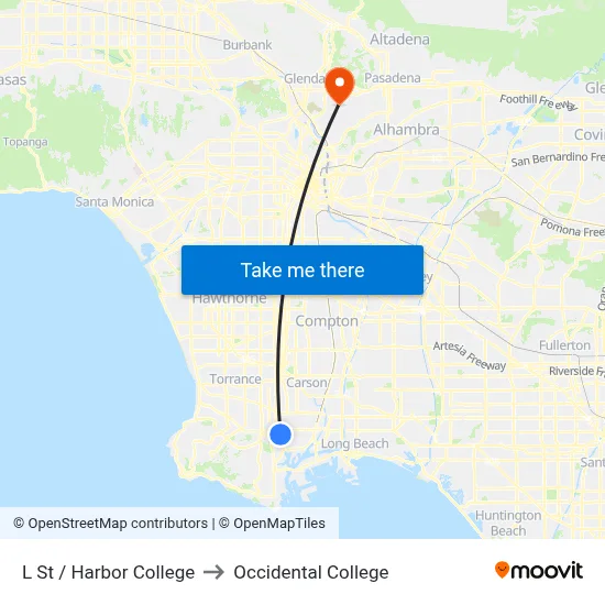 L St / Harbor College to Occidental College map