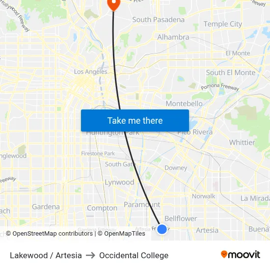 Lakewood / Artesia to Occidental College map