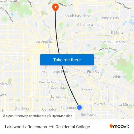 Lakewood / Rosecrans to Occidental College map