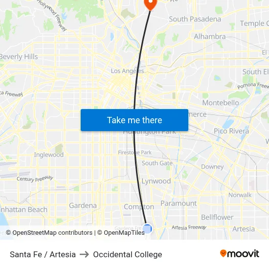 Santa Fe / Artesia to Occidental College map