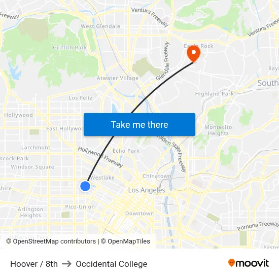 Hoover / 8th to Occidental College map