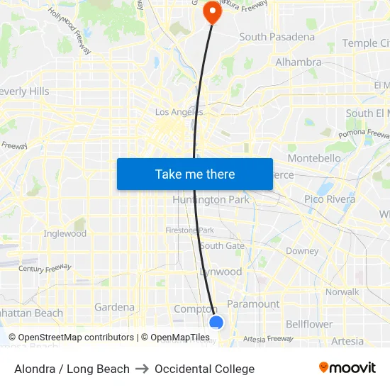 Alondra / Long Beach to Occidental College map