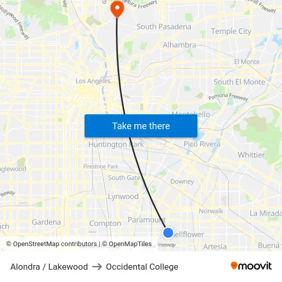 Alondra / Lakewood to Occidental College map