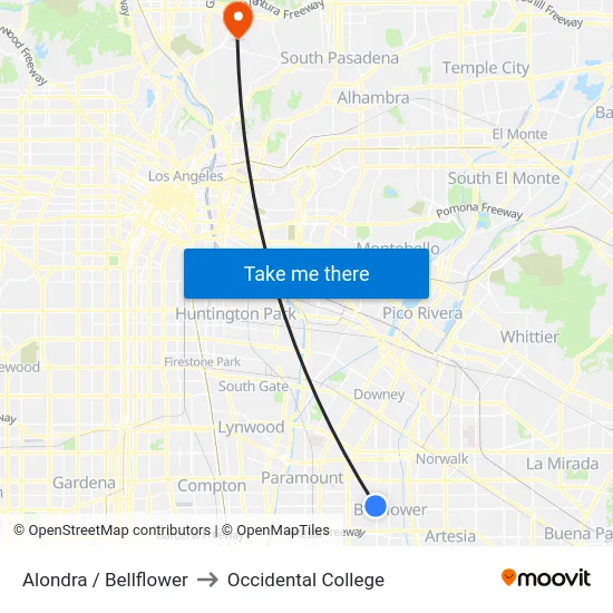 Alondra / Bellflower to Occidental College map