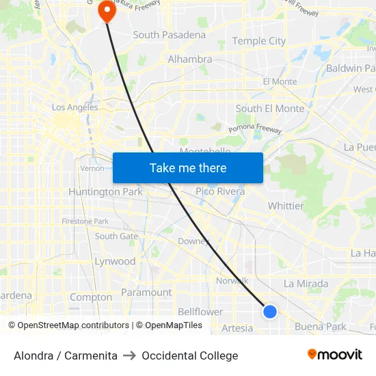 Alondra / Carmenita to Occidental College map