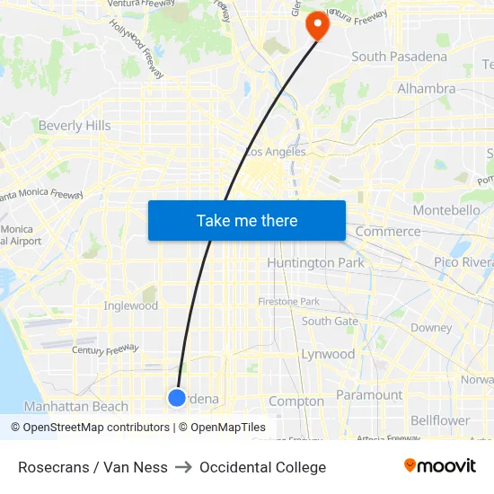 Rosecrans / Van Ness to Occidental College map