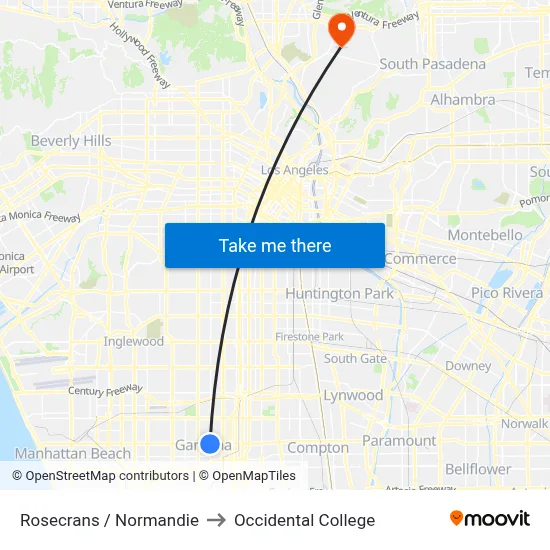 Rosecrans / Normandie to Occidental College map