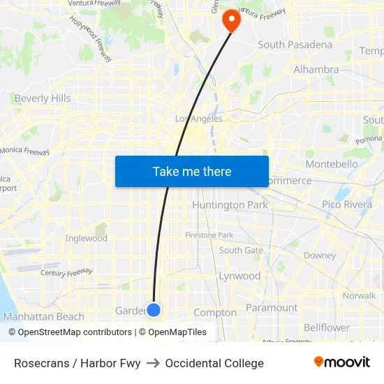 Rosecrans / Harbor Fwy to Occidental College map