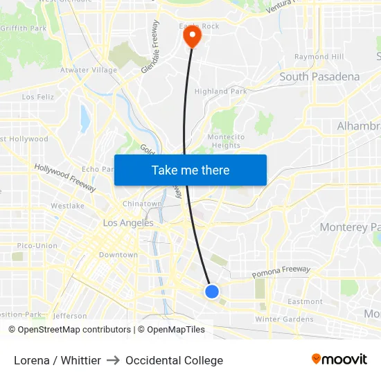 Lorena / Whittier to Occidental College map