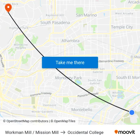 Workman Mill / Mission Mill to Occidental College map
