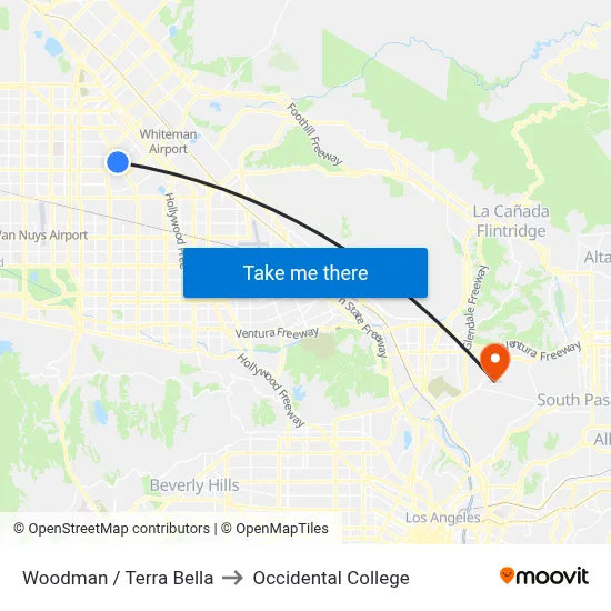Woodman / Terra Bella to Occidental College map