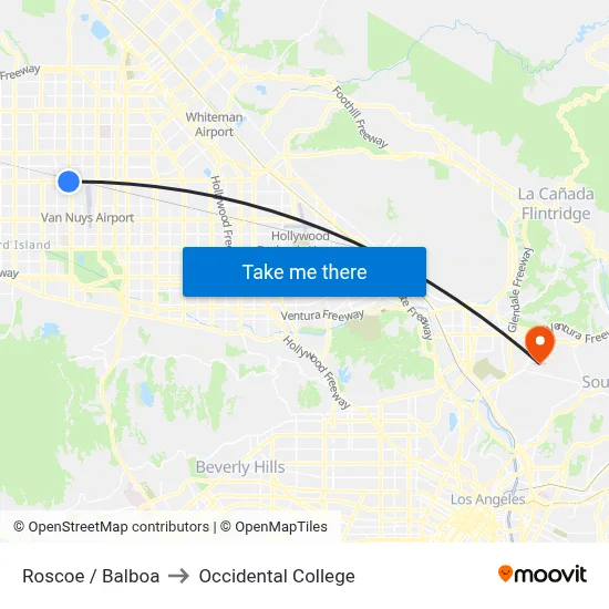 Roscoe / Balboa to Occidental College map