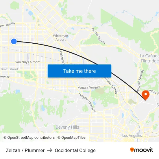 Zelzah / Plummer to Occidental College map