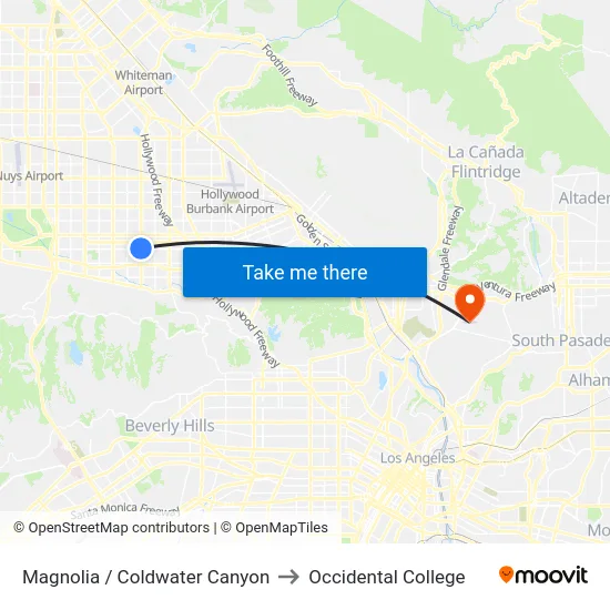 Magnolia / Coldwater Canyon to Occidental College map