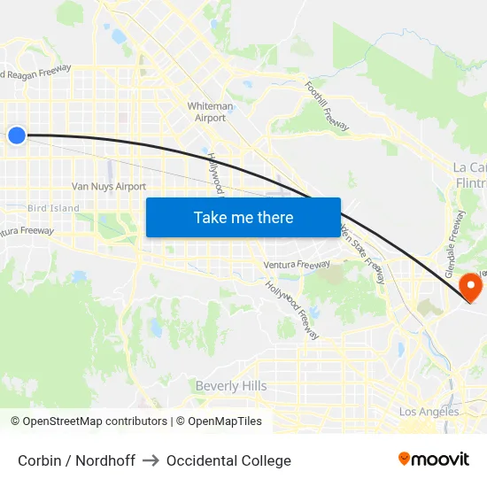 Corbin / Nordhoff to Occidental College map