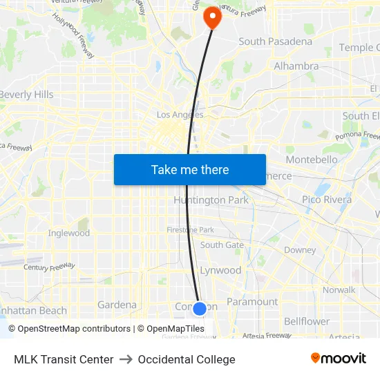 MLK Transit Center to Occidental College map